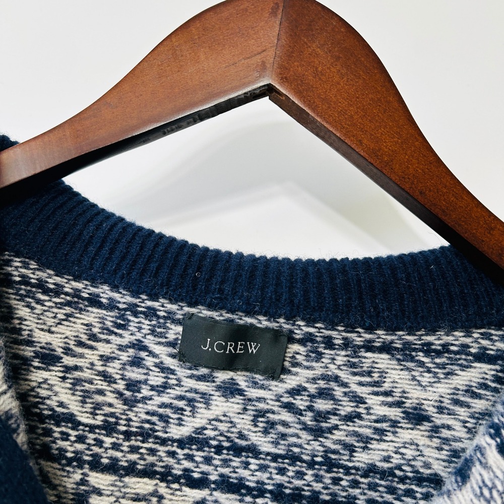 J.Crew Quarter Zip Sweater Size L Lambswool Fair Isle Nordic Navy Preppy Large - Picture 7 of 15